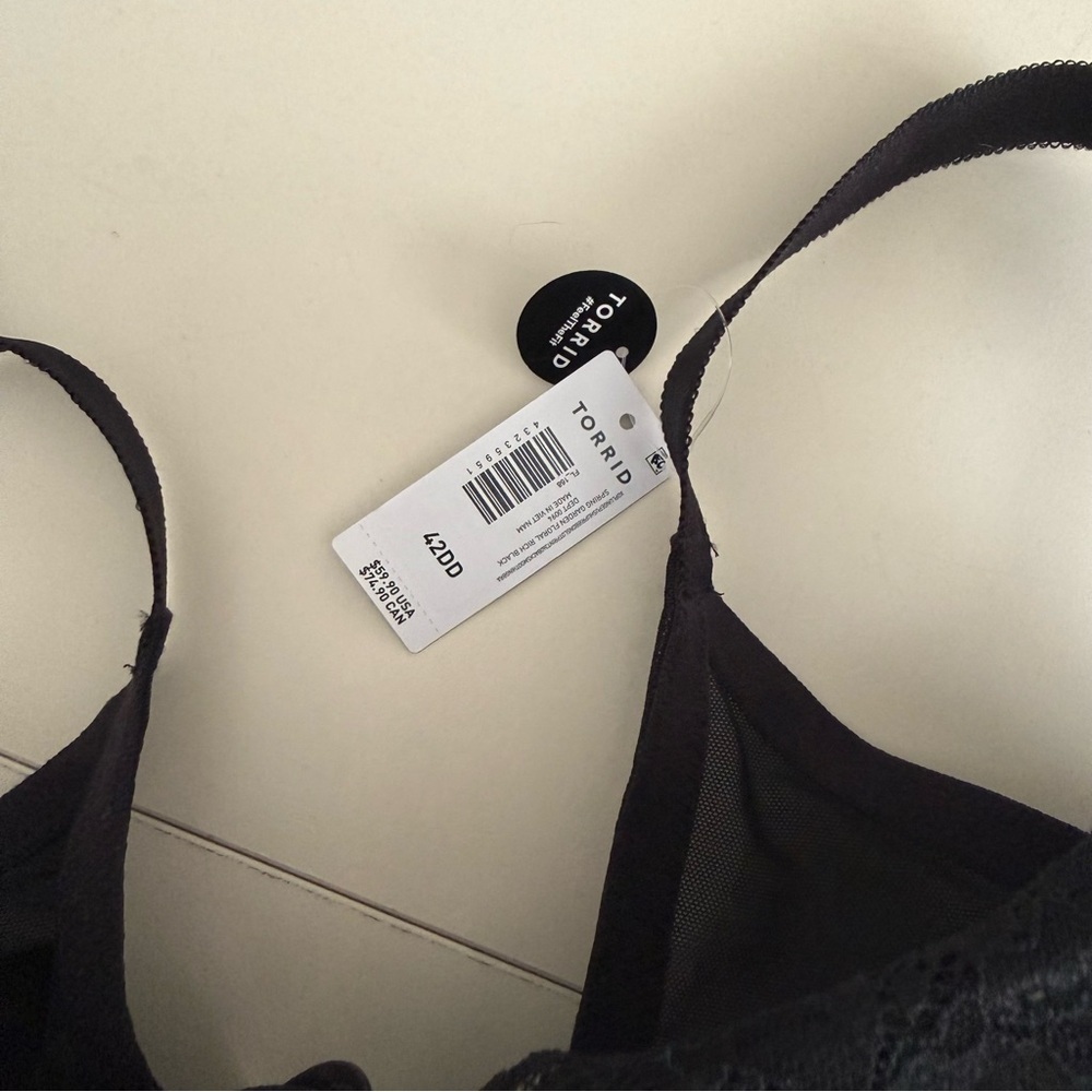 Torrid NWT Rosewood Black Roses Flowers Spring 42DD Bra Plunge Push-Up Coquette - Picture 4 of 8